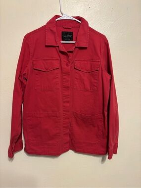 Sanctuary Red Button-Down Utility Shirt Jacket